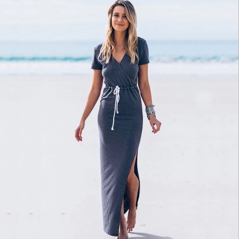 Drawstring Waist Side Slit Maxi Dress - Picture 7 of 7
